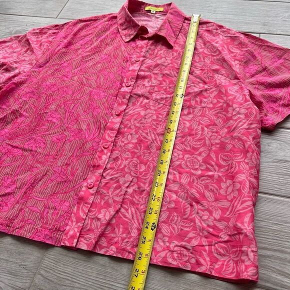Tell Your Friends Mens‎ Pink Floral Silk Short Sleeve Button-Up Shirt Medium - Picture 4 of 8